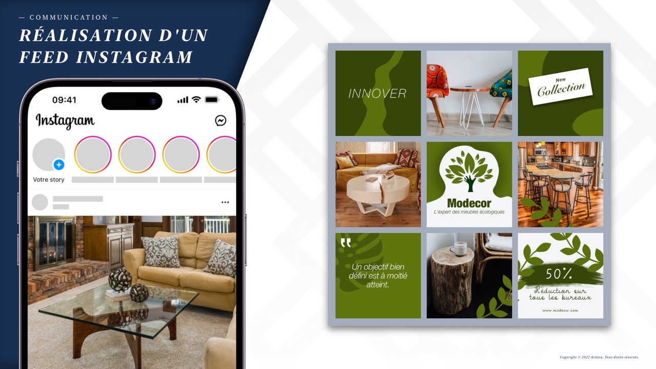 Réalisation d'un feed Instagram par Ariitea pour Modecor. 