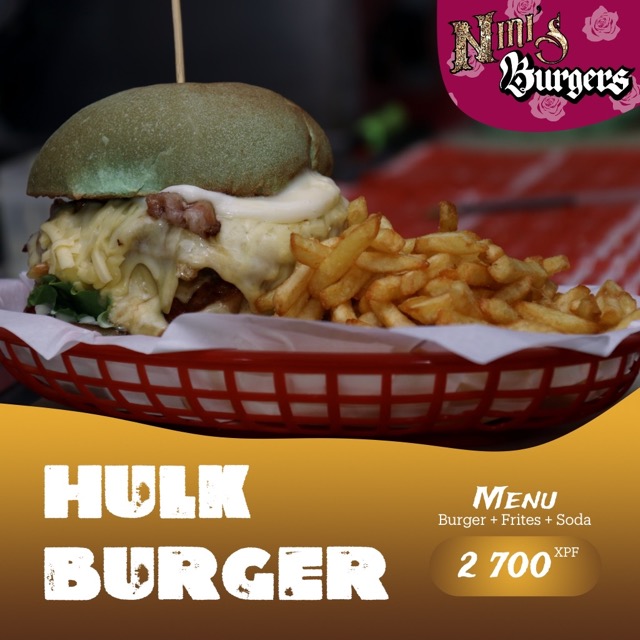 Un burger de Nini's Burger avec le nom du burger ainsi que son prix. 