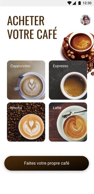 Une interface d'application pour une machine à café. 